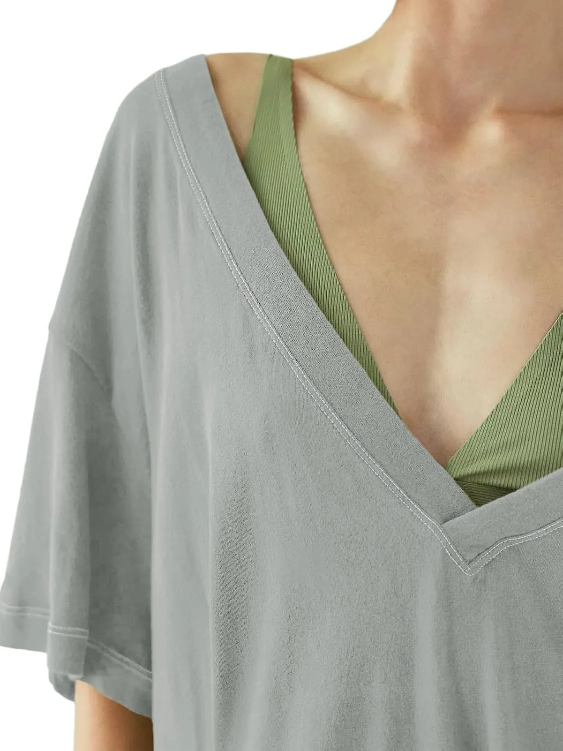 Tankaneo Womens Oversized Tshirts Deep V Neck Short Sleeve Tops Summer Casual Loose Fit Side Slit Tunic Shirts
