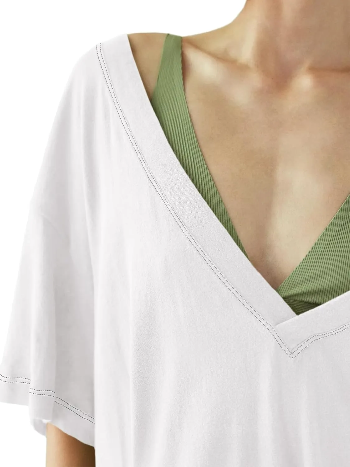 Tankaneo Womens Oversized Tshirts Deep V Neck Short Sleeve Tops Summer Casual Loose Fit Side Slit Tunic Shirts