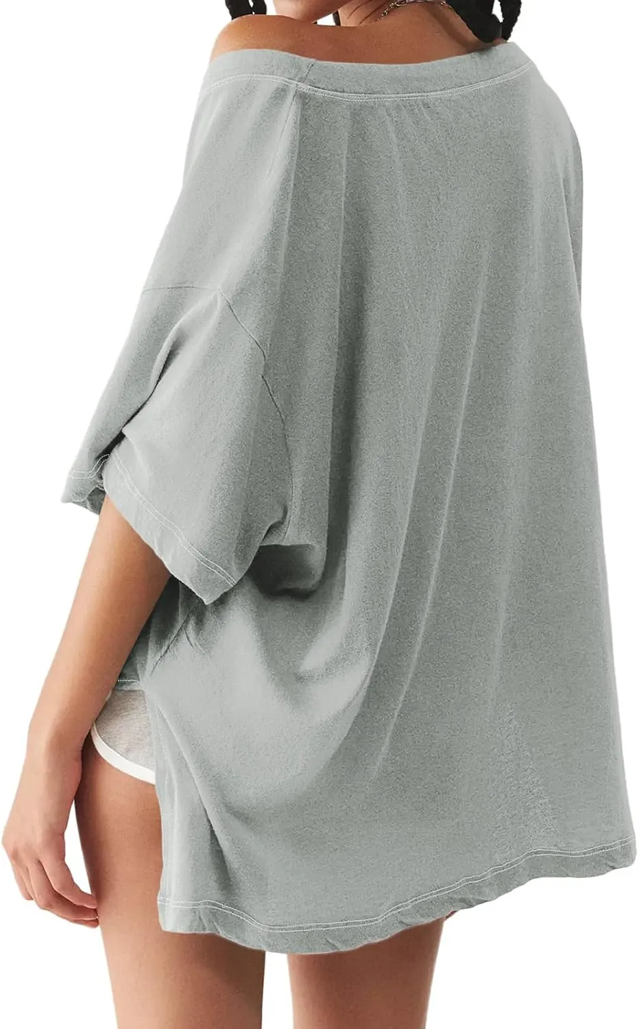 Tankaneo Womens Oversized Tshirts Deep V Neck Short Sleeve Tops Summer Casual Loose Fit Side Slit Tunic Shirts