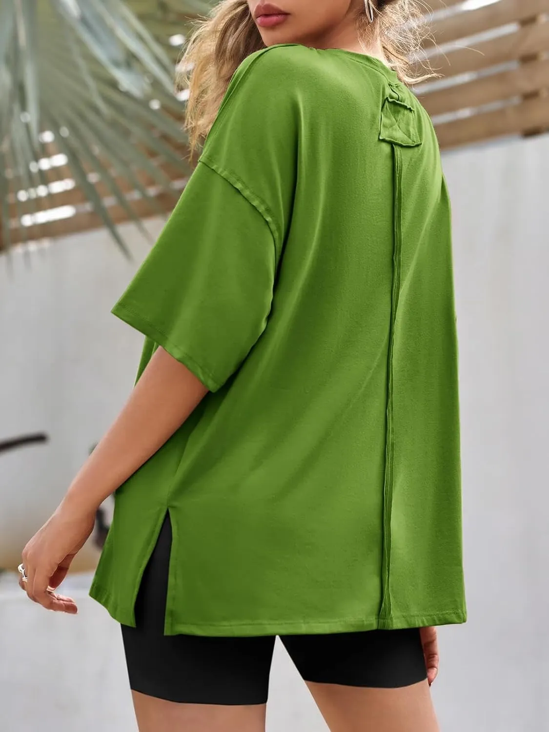Tankaneo Womens Oversized Tshirts Summer Casual Short Sleeve Crew Neck T Shirt Loose Fit Side Slit Tee Tops