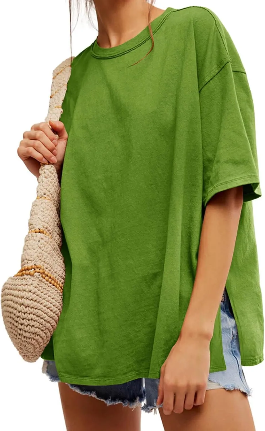 Tankaneo Womens Oversized Tshirts Summer Casual Short Sleeve Crew Neck T Shirt Loose Fit Side Slit Tee Tops