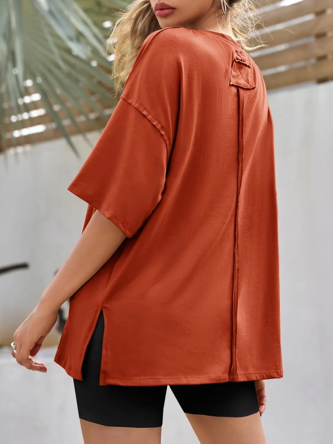 Tankaneo Womens Oversized Tshirts Summer Casual Short Sleeve Crew Neck T Shirt Loose Fit Side Slit Tee Tops