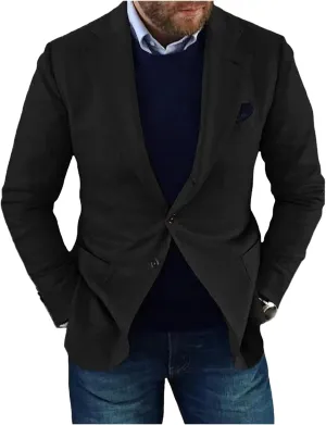 Thatrich Mens Business Jacket Vintage Blazers Two Button Slim Fit Suits Lightweight Jacket for Office Work Plain Formal Wear