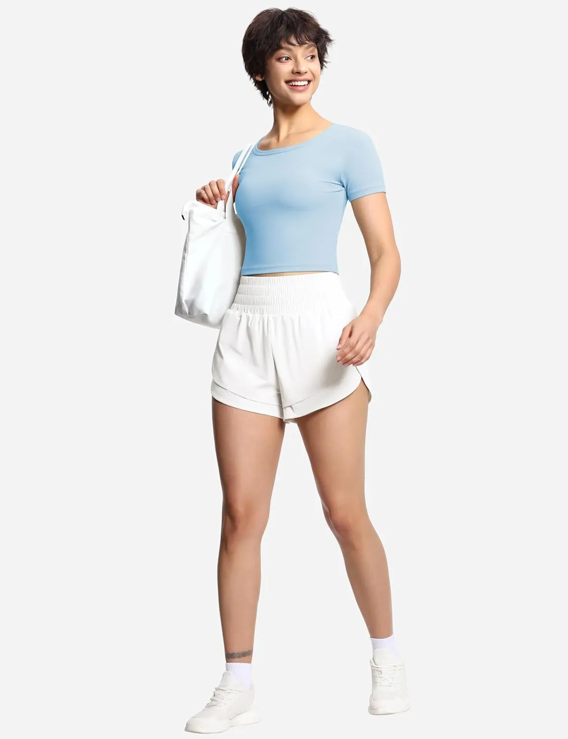 THE GYM PEOPLE Women's High Waisted Worktout Shorts Quick Dry Running Athletic Shorts with Mesh Liner Zipper Pocket