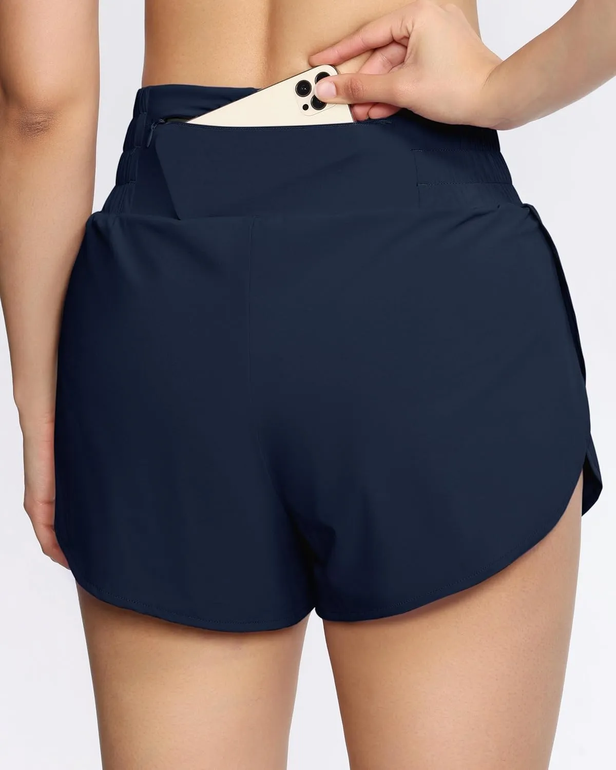 THE GYM PEOPLE Women's High Waisted Worktout Shorts Quick Dry Running Athletic Shorts with Mesh Liner Zipper Pocket