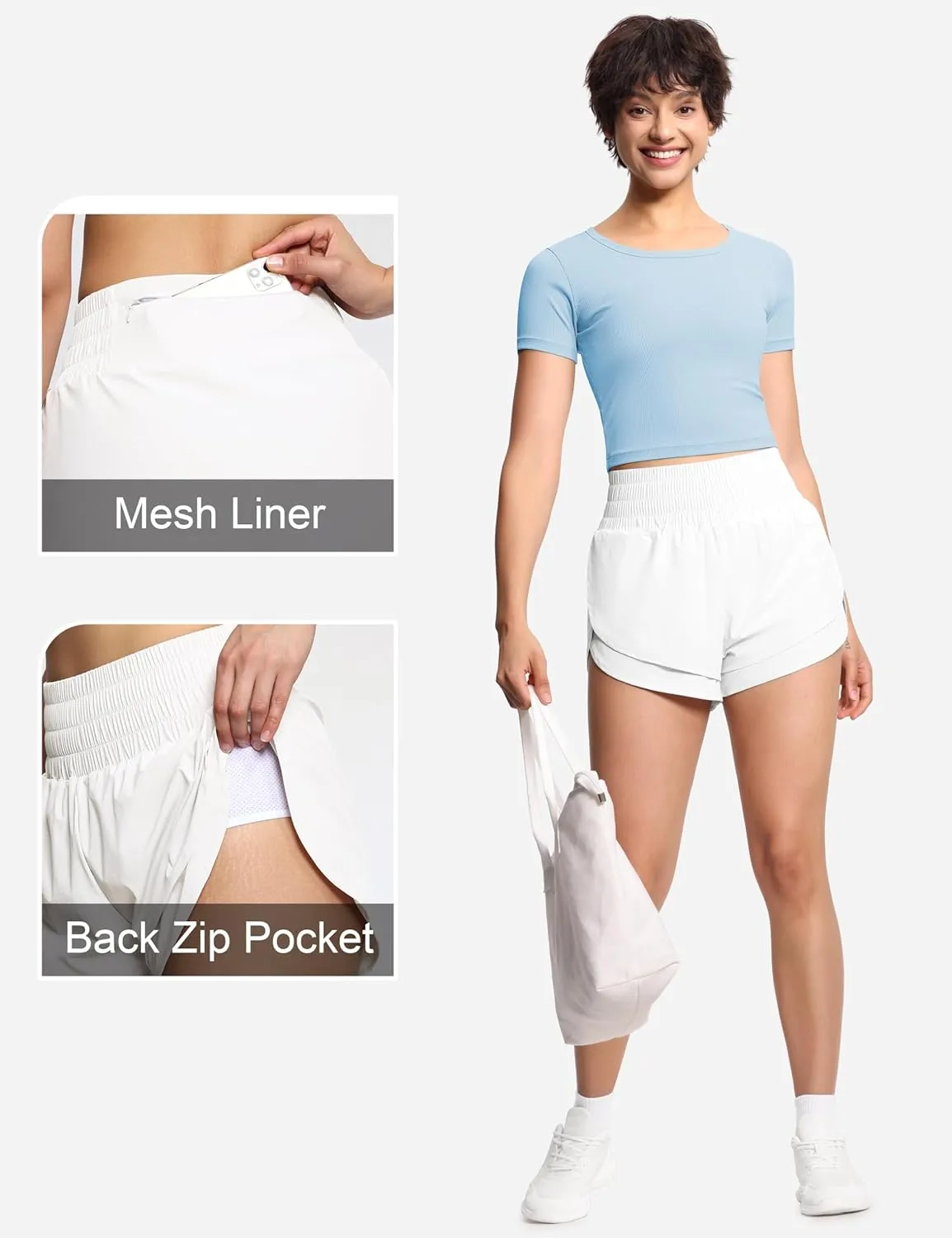 THE GYM PEOPLE Women's High Waisted Worktout Shorts Quick Dry Running Athletic Shorts with Mesh Liner Zipper Pocket