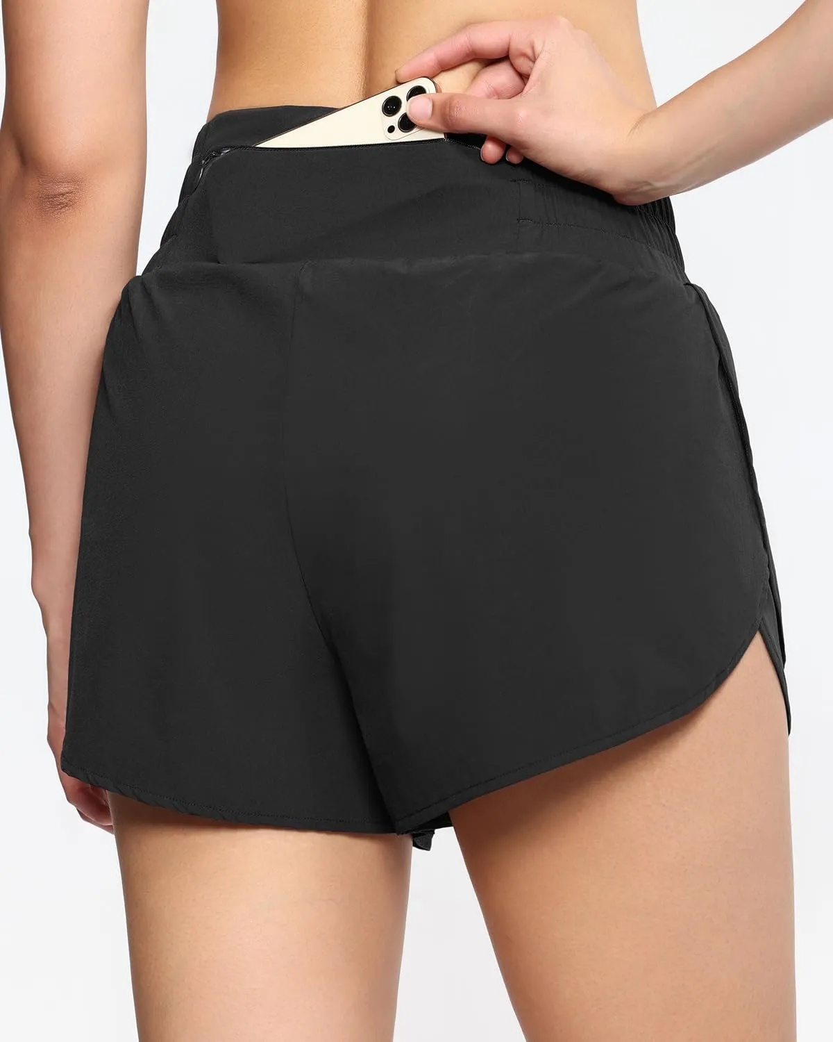 THE GYM PEOPLE Women's High Waisted Worktout Shorts Quick Dry Running Athletic Shorts with Mesh Liner Zipper Pocket