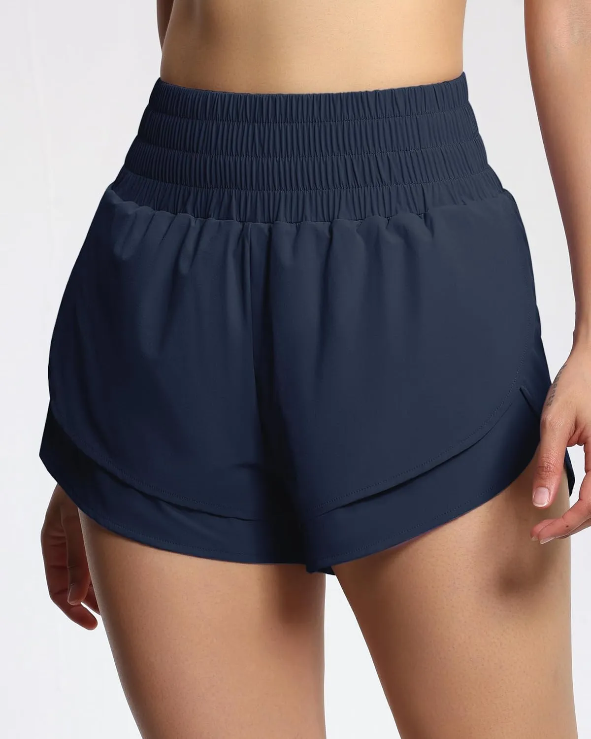 THE GYM PEOPLE Women's High Waisted Worktout Shorts Quick Dry Running Athletic Shorts with Mesh Liner Zipper Pocket
