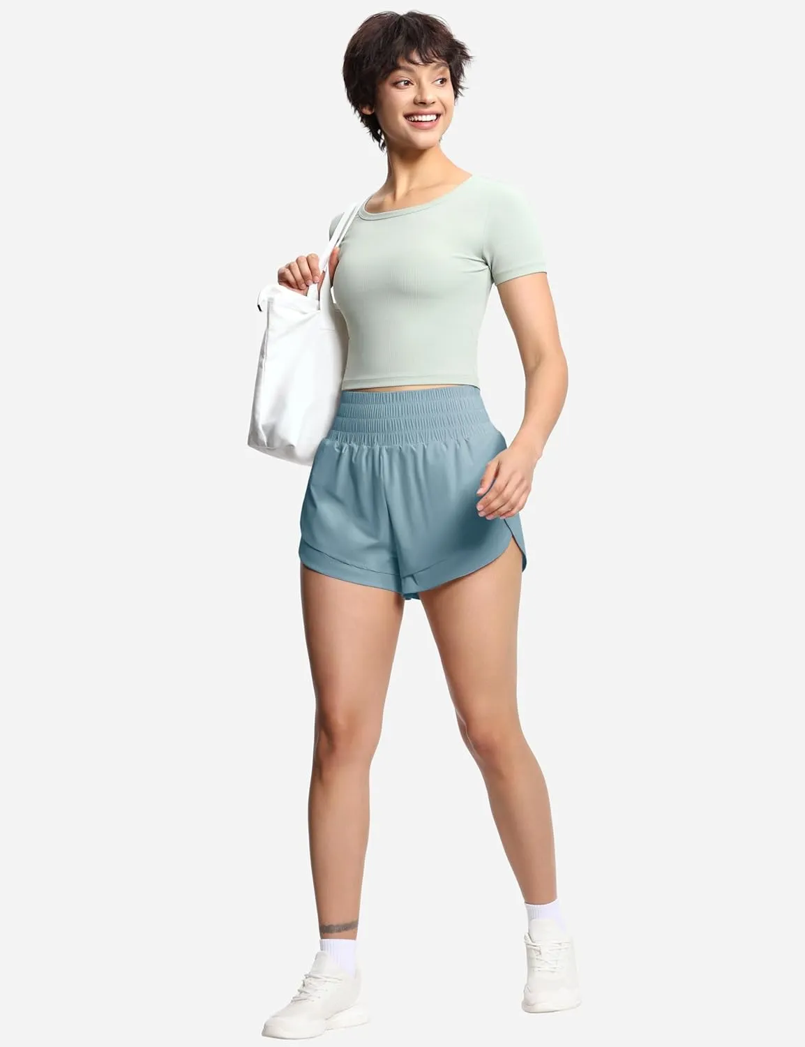 THE GYM PEOPLE Women's High Waisted Worktout Shorts Quick Dry Running Athletic Shorts with Mesh Liner Zipper Pocket
