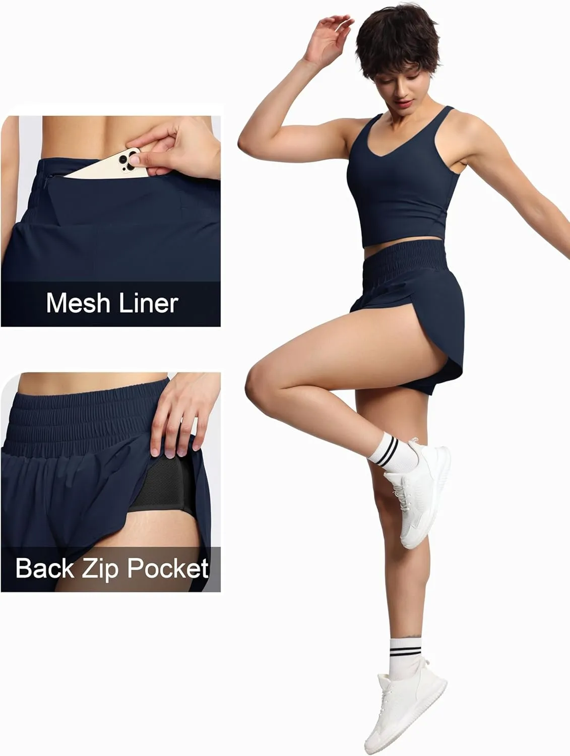 THE GYM PEOPLE Women's High Waisted Worktout Shorts Quick Dry Running Athletic Shorts with Mesh Liner Zipper Pocket