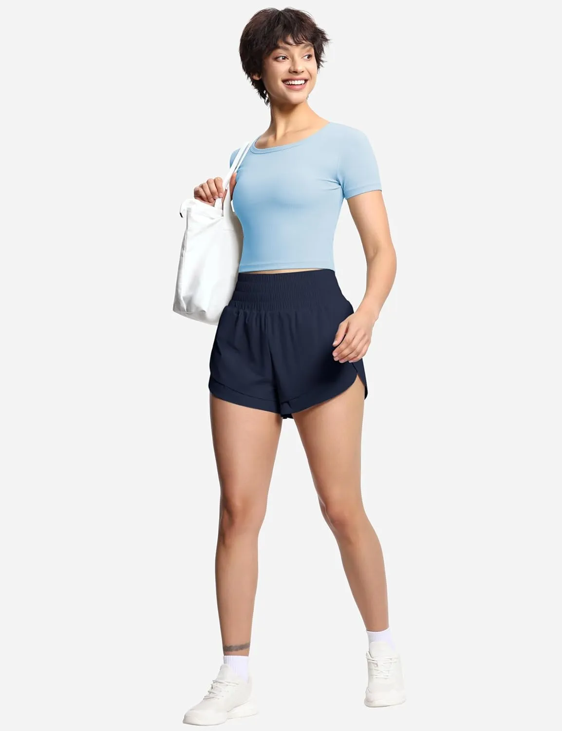 THE GYM PEOPLE Women's High Waisted Worktout Shorts Quick Dry Running Athletic Shorts with Mesh Liner Zipper Pocket