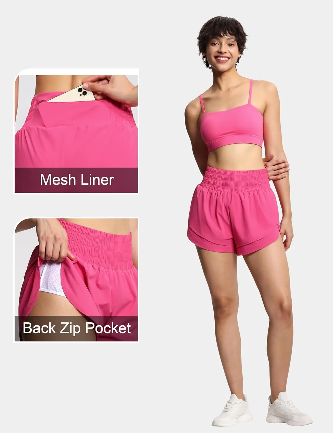 THE GYM PEOPLE Women's High Waisted Worktout Shorts Quick Dry Running Athletic Shorts with Mesh Liner Zipper Pocket
