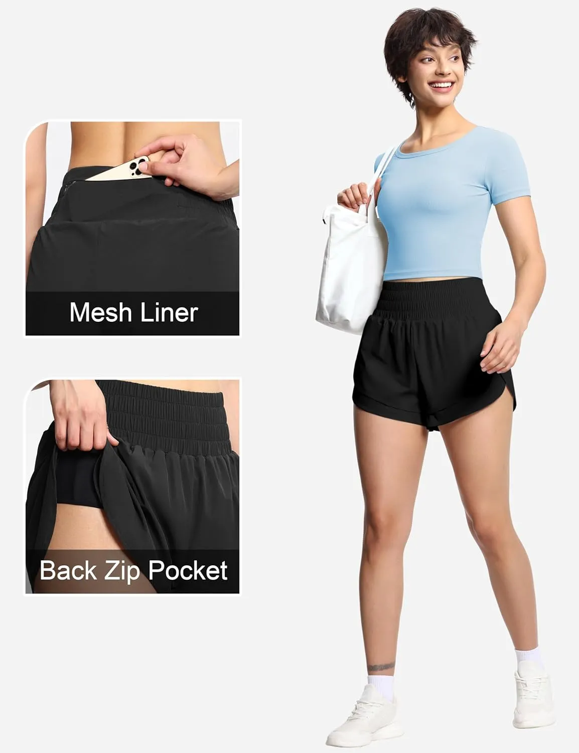 THE GYM PEOPLE Women's High Waisted Worktout Shorts Quick Dry Running Athletic Shorts with Mesh Liner Zipper Pocket