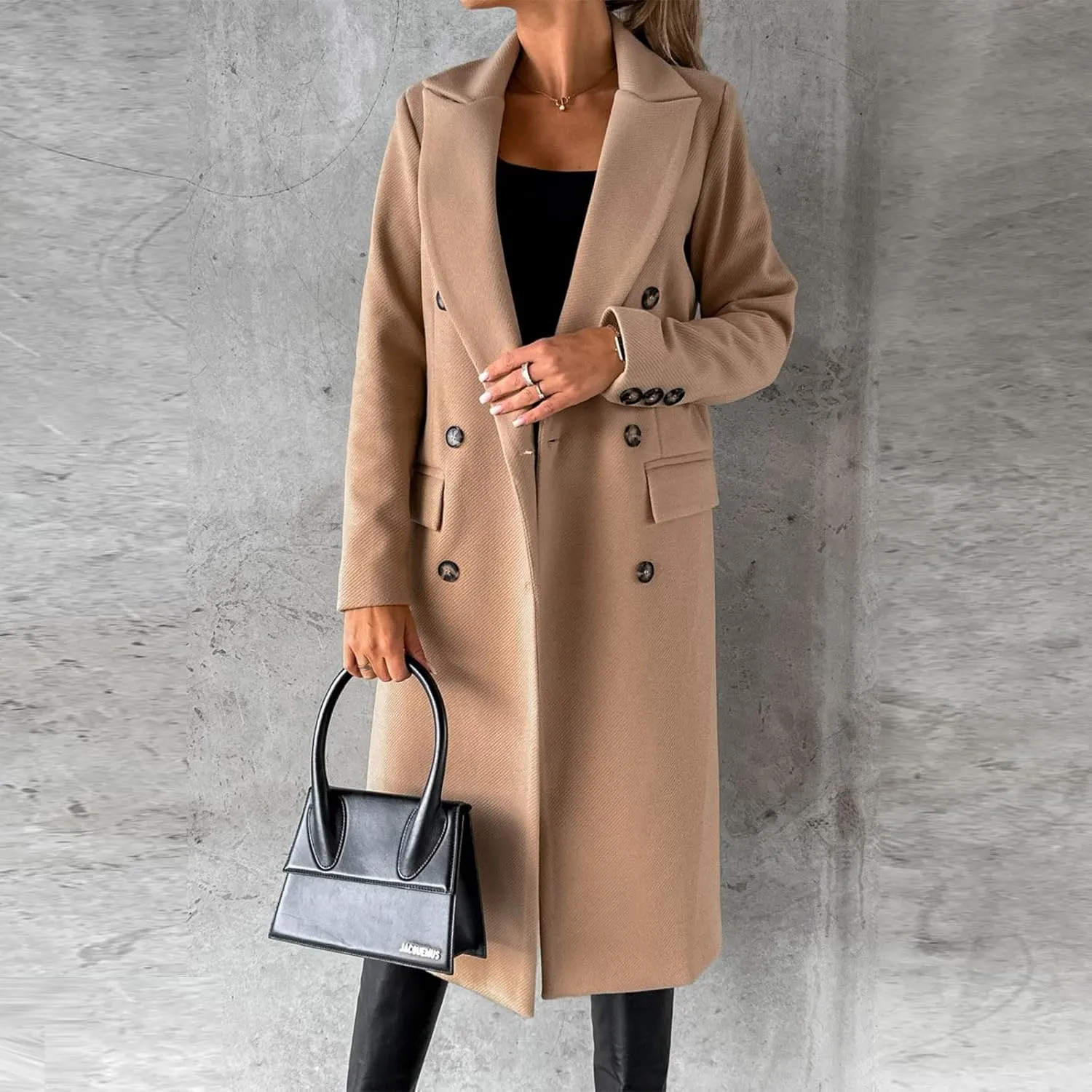Trench Coat Women Winter Warm Wool Blend Camel Peacoat Elegant Notched Collar Double Breasted Over Coat Outwear