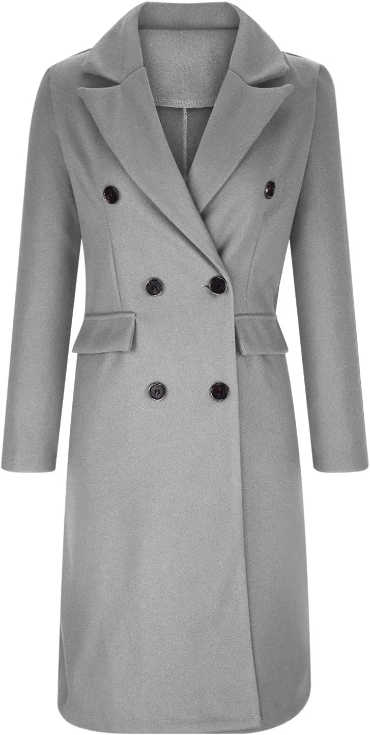 Trench Coat Women Winter Warm Wool Blend Camel Peacoat Elegant Notched Collar Double Breasted Over Coat Outwear
