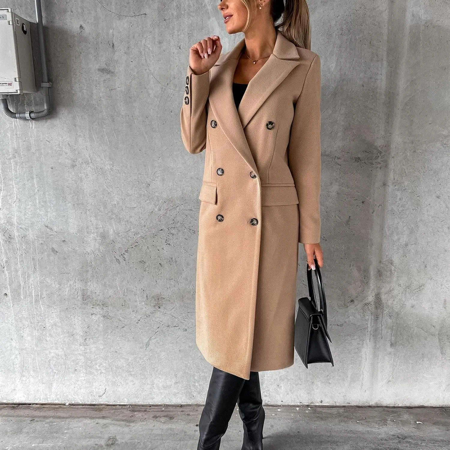 Trench Coat Women Winter Warm Wool Blend Camel Peacoat Elegant Notched Collar Double Breasted Over Coat Outwear
