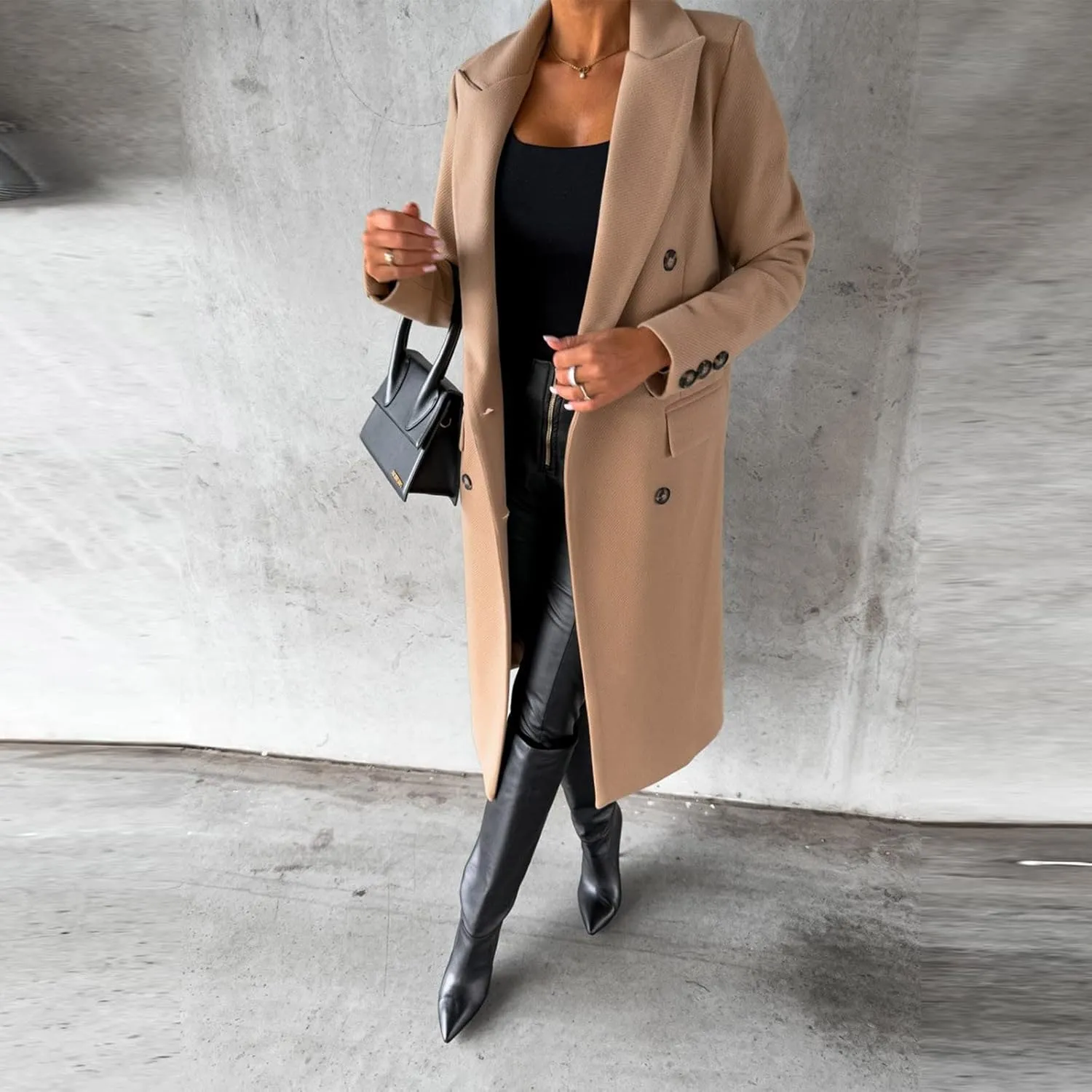 Trench Coat Women Winter Warm Wool Blend Camel Peacoat Elegant Notched Collar Double Breasted Over Coat Outwear