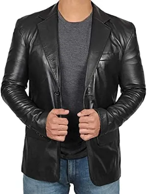 Two Button Notch Lapel Black Blazer Men Coat || Men's Blazer Leather Jacket