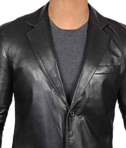 Two Button Notch Lapel Black Blazer Men Coat || Men's Blazer Leather Jacket
