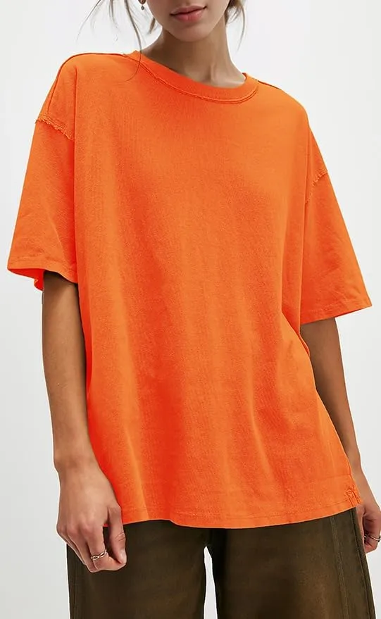 UNCLECAT Womens Oversized T Shirts Summer Trendy Short Sleeve Crew Neck Tops Loose Fit Side Slit Tee