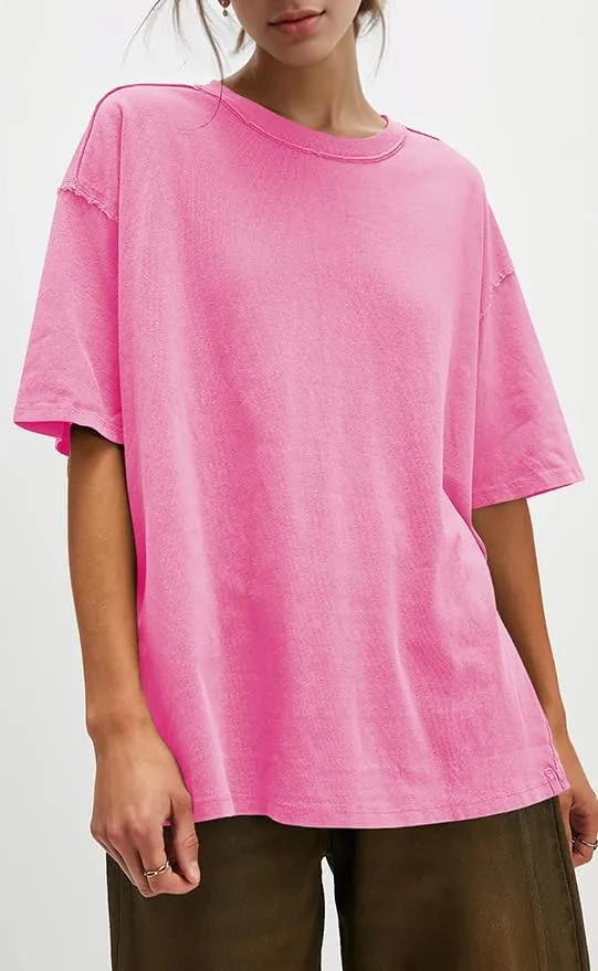 UNCLECAT Womens Oversized T Shirts Summer Trendy Short Sleeve Crew Neck Tops Loose Fit Side Slit Tee