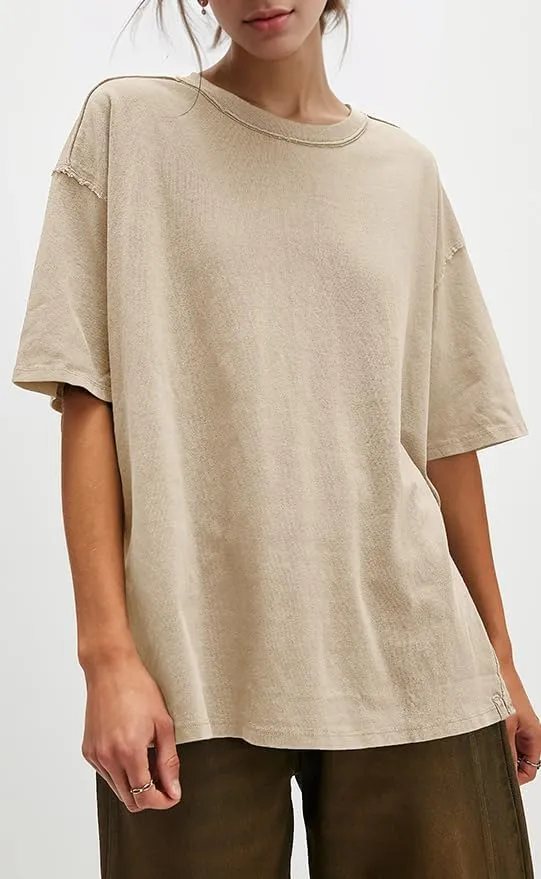UNCLECAT Womens Oversized T Shirts Summer Trendy Short Sleeve Crew Neck Tops Loose Fit Side Slit Tee