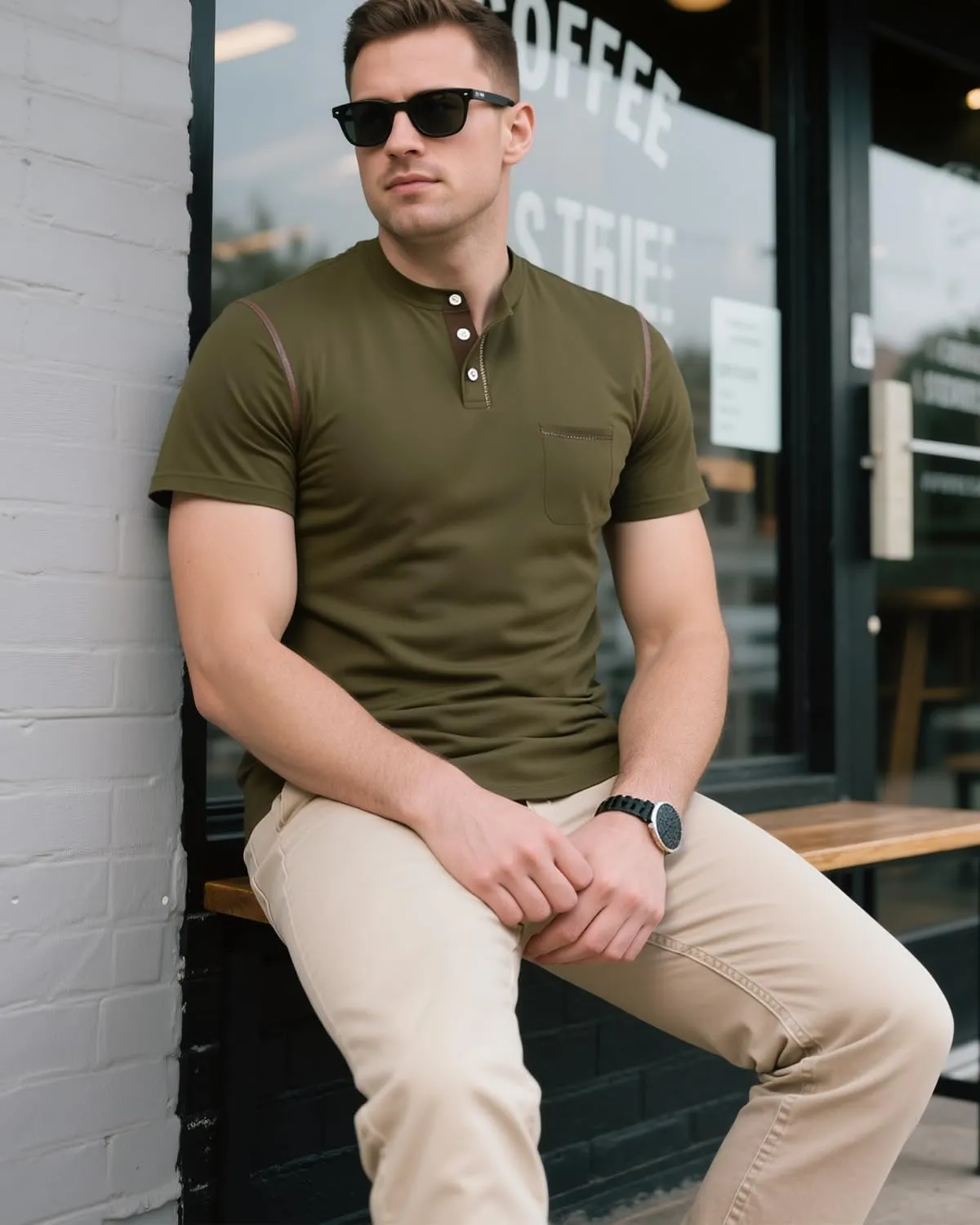 UOUA Men's Henley Shirts Short Sleeve Casual T-Shirts Cotton Basic Tops