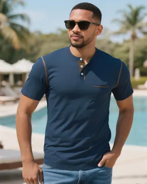 UOUA Men's Henley Shirts Short Sleeve Casual T-Shirts Cotton Basic Tops