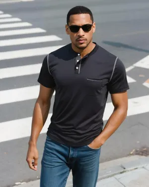 UOUA Men's Henley Shirts Short Sleeve Casual T-Shirts Cotton Basic Tops