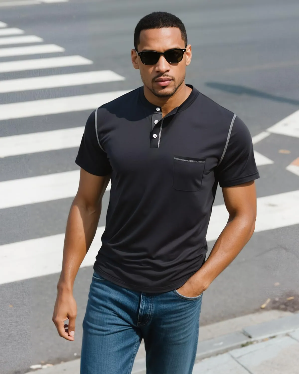 UOUA Men's Henley Shirts Short Sleeve Casual T-Shirts Cotton Basic Tops