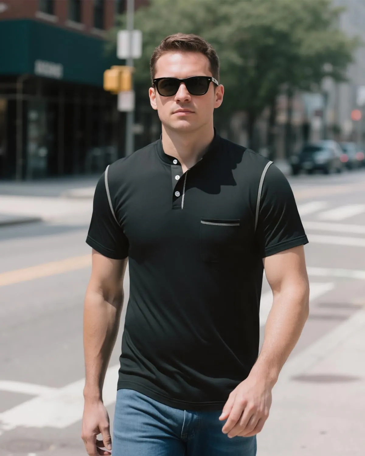 UOUA Men's Henley Shirts Short Sleeve Casual T-Shirts Cotton Basic Tops