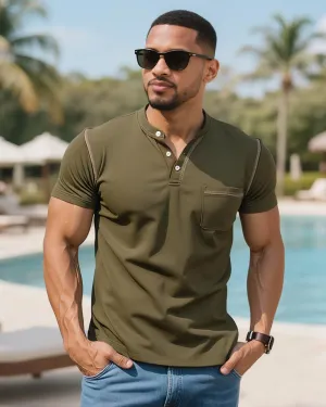 UOUA Men's Henley Shirts Short Sleeve Casual T-Shirts Cotton Basic Tops