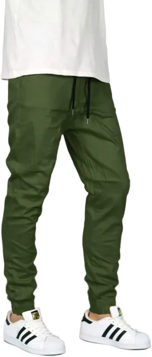 URBANJ Men's Elastic Waist Skinny Chino Jogger Pants