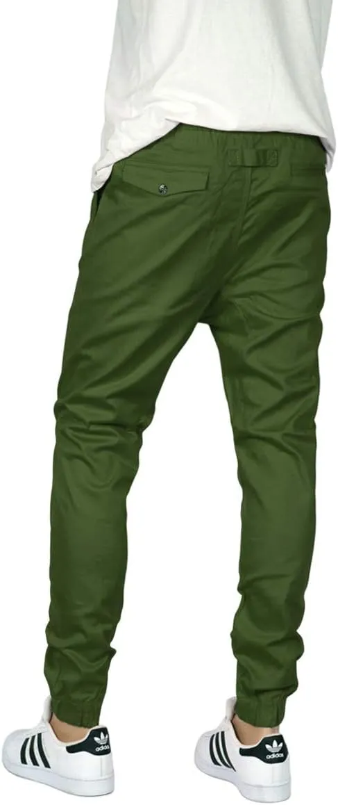 URBANJ Men's Elastic Waist Skinny Chino Jogger Pants