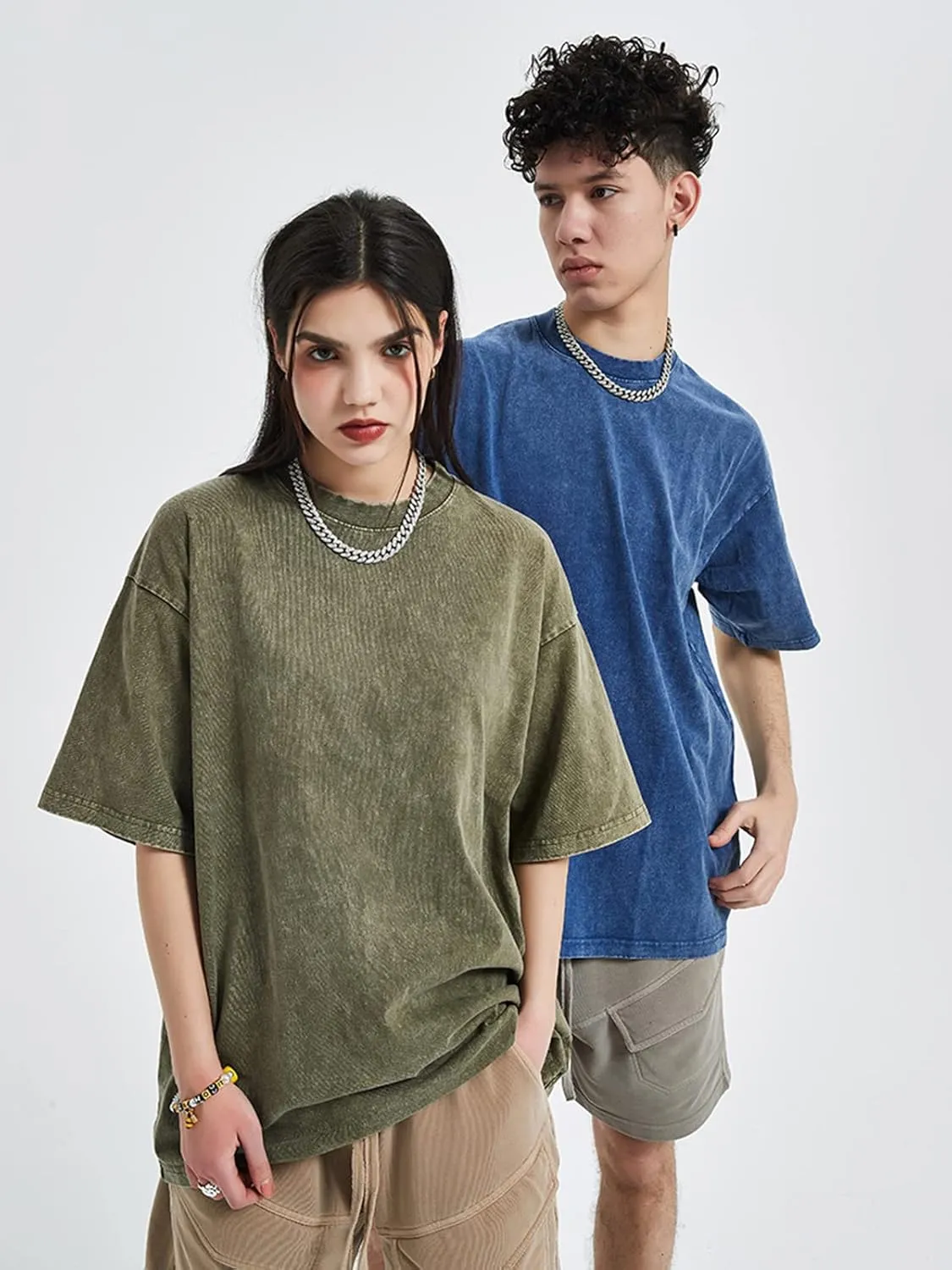 Vamtac Men's Oversized T Shirts Vintage Half Sleeves Cotton Casual Baggy Basic Tees Summer Solid Loose Tops Unisex