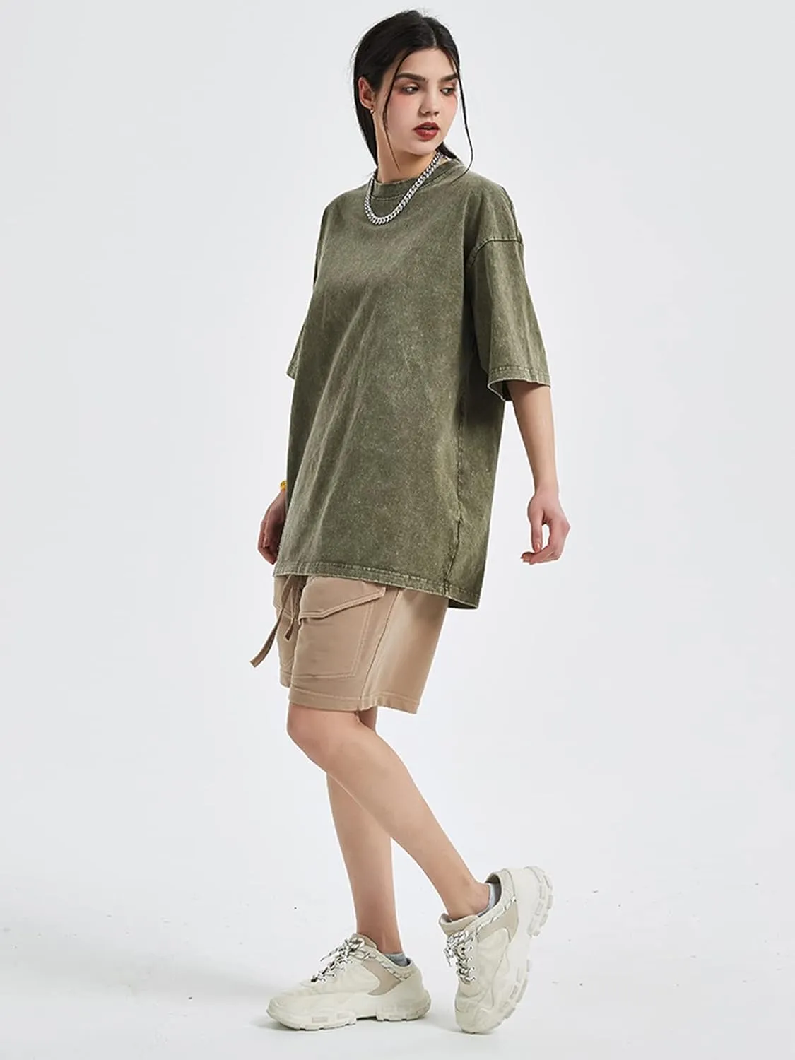 Vamtac Men's Oversized T Shirts Vintage Half Sleeves Cotton Casual Baggy Basic Tees Summer Solid Loose Tops Unisex