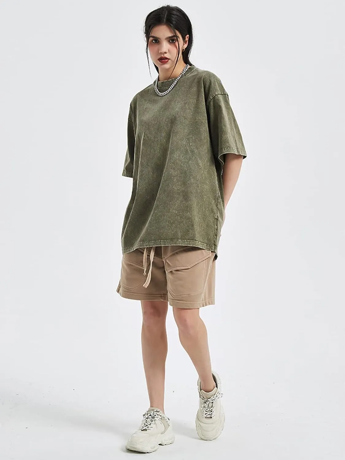 Vamtac Men's Oversized T Shirts Vintage Half Sleeves Cotton Casual Baggy Basic Tees Summer Solid Loose Tops Unisex