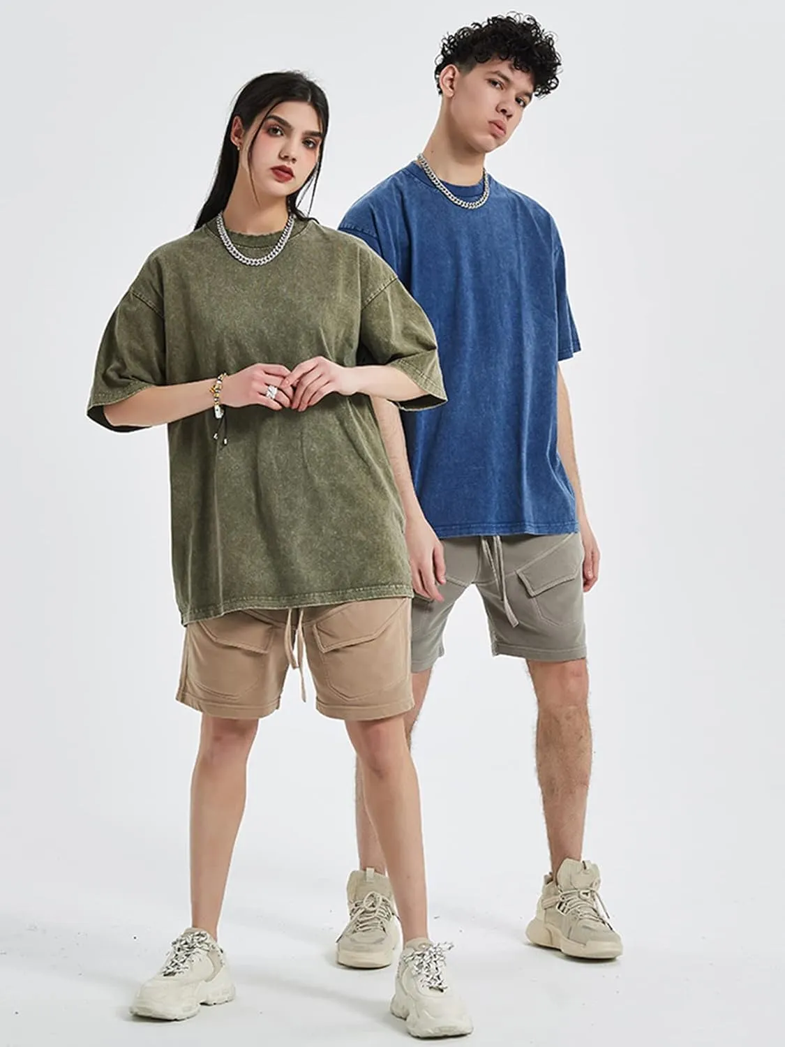 Vamtac Men's Oversized T Shirts Vintage Half Sleeves Cotton Casual Baggy Basic Tees Summer Solid Loose Tops Unisex