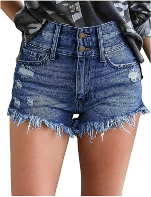 Vodedfy Jean Shorts,Women's High Waisted Ripped Stretchy Denim Hot Short Summer Jean Shorts Blue