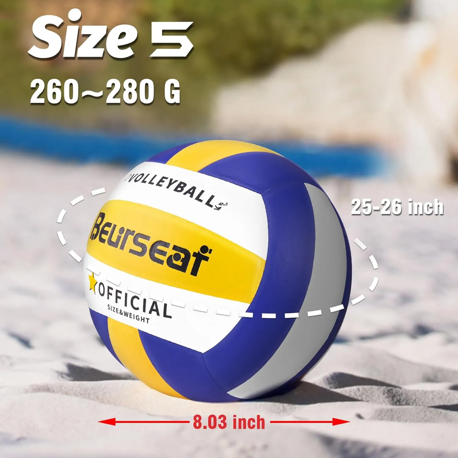 Volleyball, Soft Touch Beach Volleyball, Indoor Outdoor Volleyball for Beach Game Training, Official Size 5