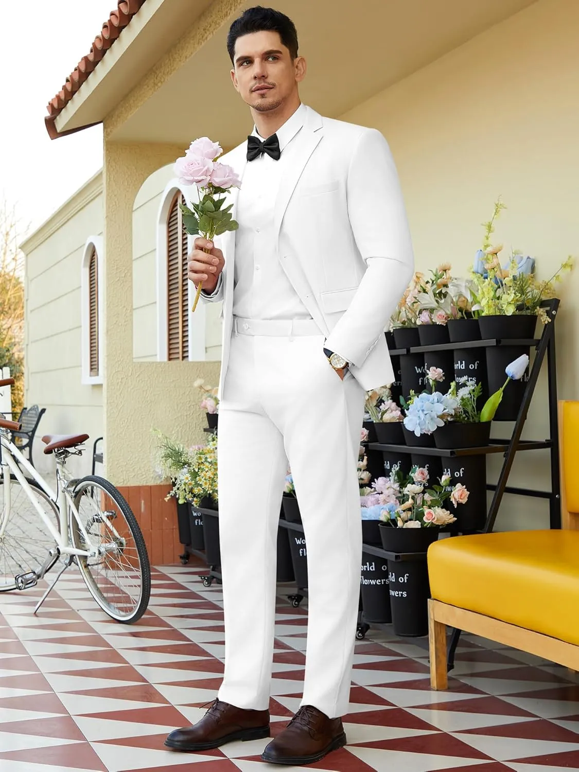 WEEN CHARM Men's Suits Slim Fit 2 Piece Two Button Blazer Wedding Prom Tuxedo Single Breasted Jacket Pants Set