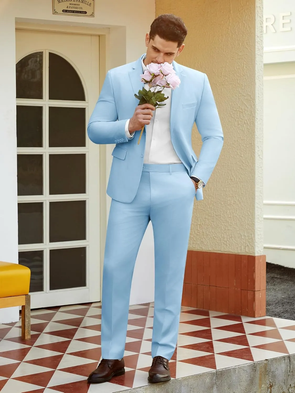 WEEN CHARM Men's Suits Slim Fit 2 Piece Two Button Blazer Wedding Prom Tuxedo Single Breasted Jacket Pants Set