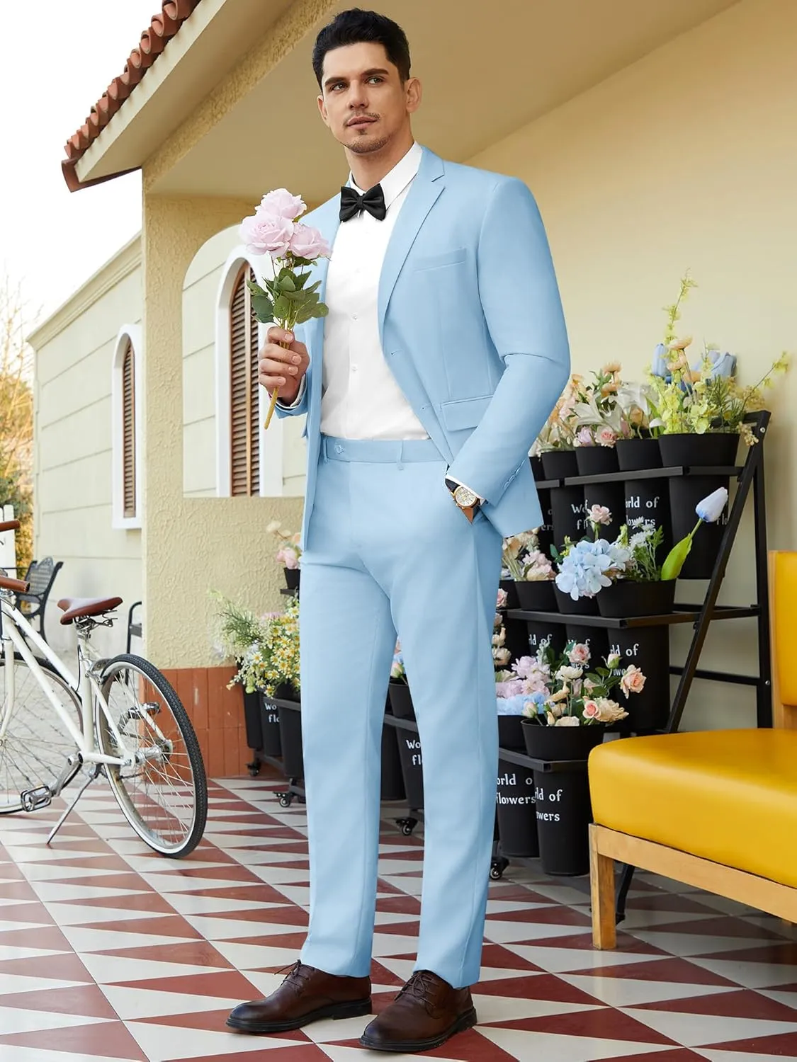 WEEN CHARM Men's Suits Slim Fit 2 Piece Two Button Blazer Wedding Prom Tuxedo Single Breasted Jacket Pants Set