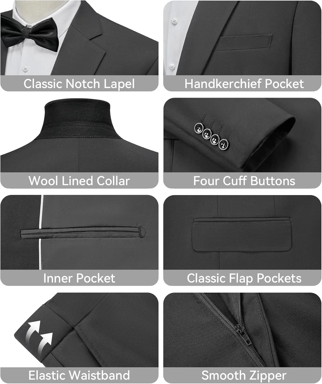 WEEN CHARM Men's Suits Slim Fit 2 Piece Two Button Blazer Wedding Prom Tuxedo Single Breasted Jacket Pants Set