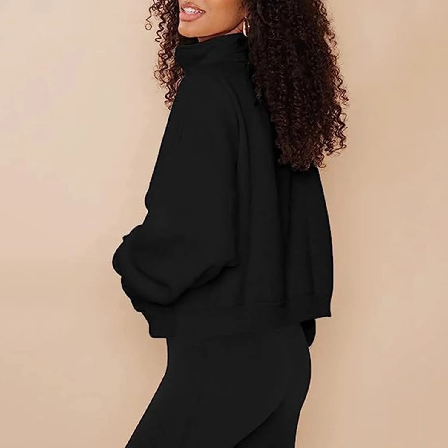 Women Half Zip Sweatshirts Oversized Long Sleeve Pocket Cropped Pullover Tops Trendy Fall Fashion Y2k Clothes