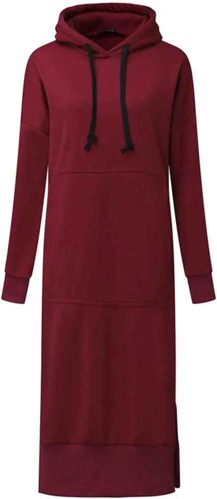Women Hoodies Dress Hooded Sweatshirts Dress Casual Long Sleeve Tunic Dress Oversized Sweatshirt Pullover with Pocket