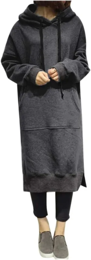 Women Hoodies Dress Hooded Sweatshirts Dress Casual Long Sleeve Tunic Dress Oversized Sweatshirt Pullover with Pocket