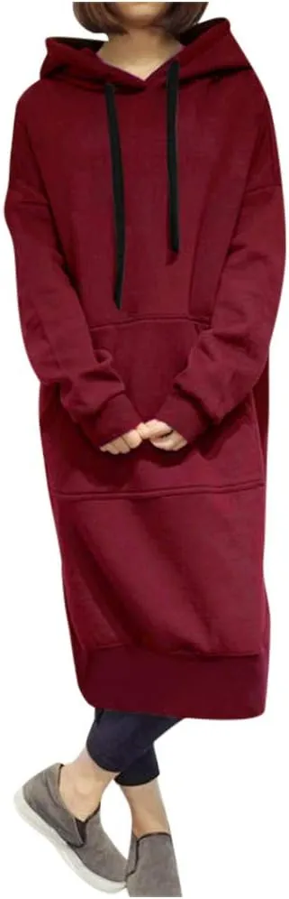 Women Hoodies Dress Hooded Sweatshirts Dress Casual Long Sleeve Tunic Dress Oversized Sweatshirt Pullover with Pocket