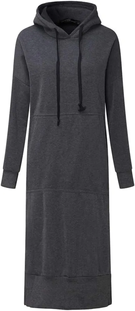 Women Hoodies Dress Hooded Sweatshirts Dress Casual Long Sleeve Tunic Dress Oversized Sweatshirt Pullover with Pocket
