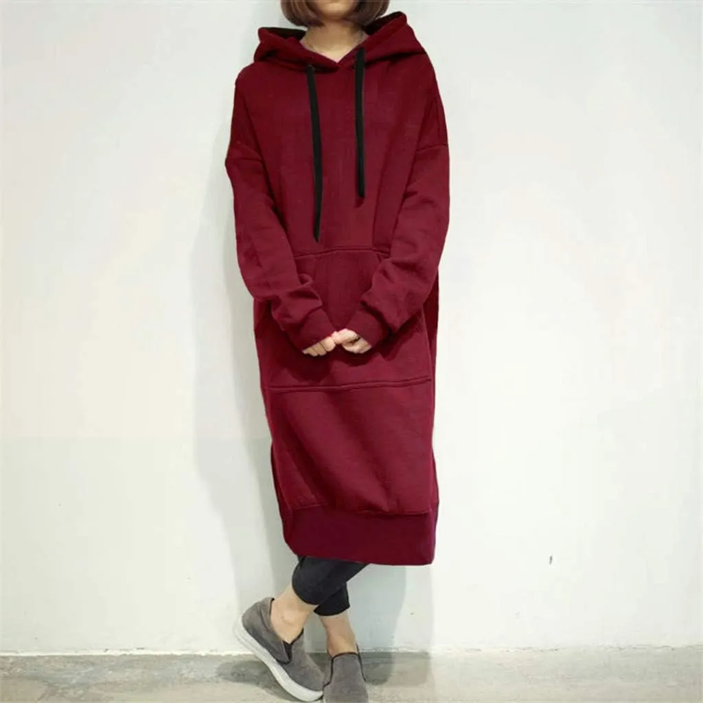 Women Hoodies Dress Hooded Sweatshirts Dress Casual Long Sleeve Tunic Dress Oversized Sweatshirt Pullover with Pocket